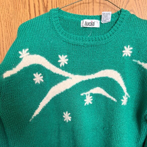 Vintage 80s 90s Lucia Nordic Winter Snowflake Sweater Green Size M Christmas - Picture 2 of 10